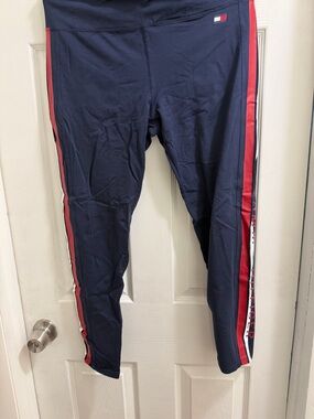 Tommy Hilfiger Navy Leggings with Red and White Side Stripes